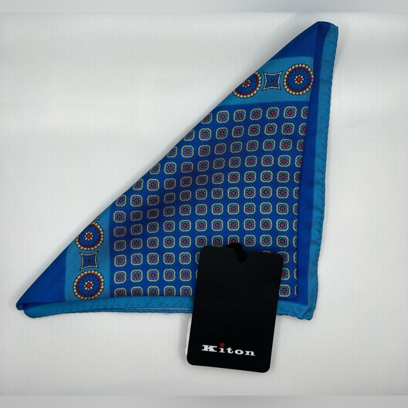 100% NWT KITON Silk Pocket Square Blue - Sky Blue. (15 X 15) - Picture 4 of 6